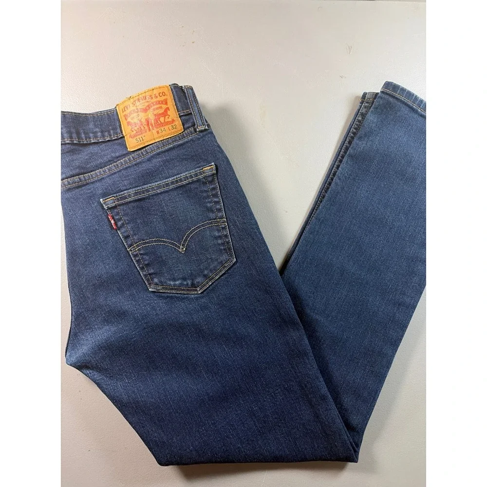Levi's 511 Slim Fit Jeans Mens 34x32 Dark‎ Wash Blue Denim Stretch Casual Pants